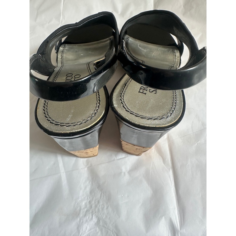 Franco Sarto Blink Black Patent Leather Cork Wedge Slingback Sandals Women 8M - Picture 7 of 9
